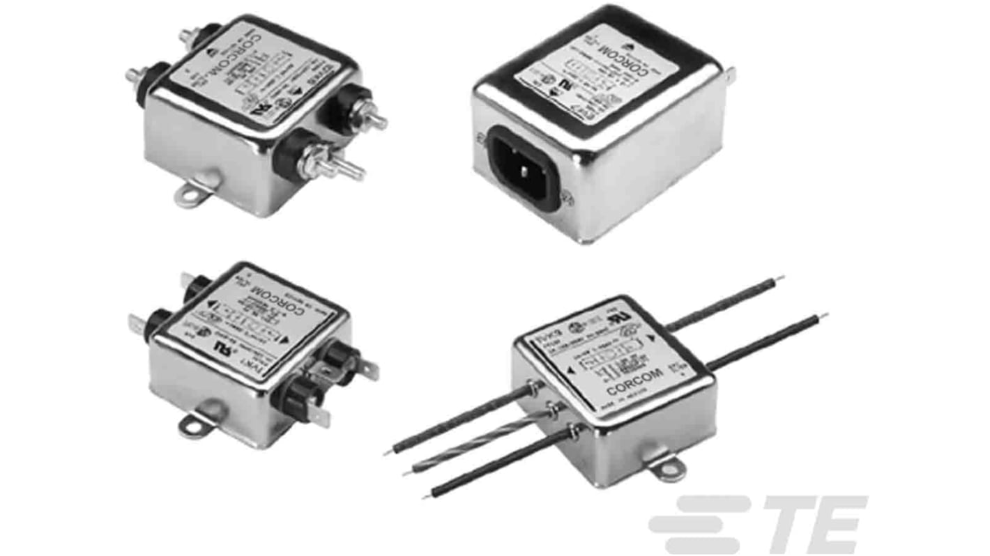 TE Connectivity Corcom K Entstörfilter, 250 V ac, 5A, Flanschmontage, Flachstecker, 1-phasig / 50/60Hz Single Stage