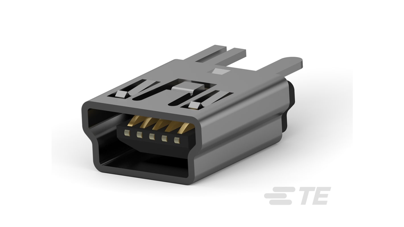 Conector USB TE Connectivity 1734753-1, Hembra, Ángulo recto, Montaje en orificio pasante, Versión 2.0, 1.0A