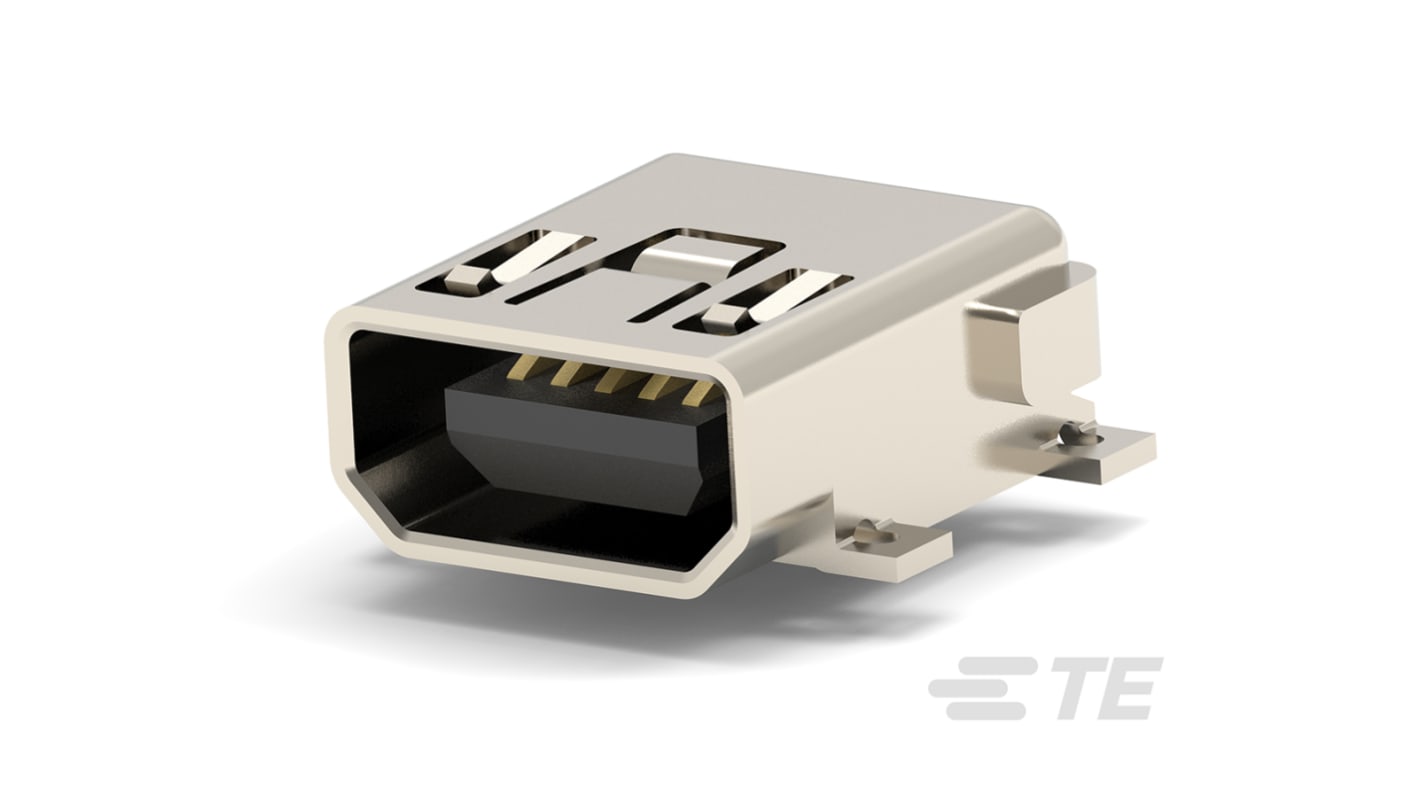 17343281 TE Connectivity Right Angle, SMT, Socket Type Mini AB 2.0 USB Connector RS