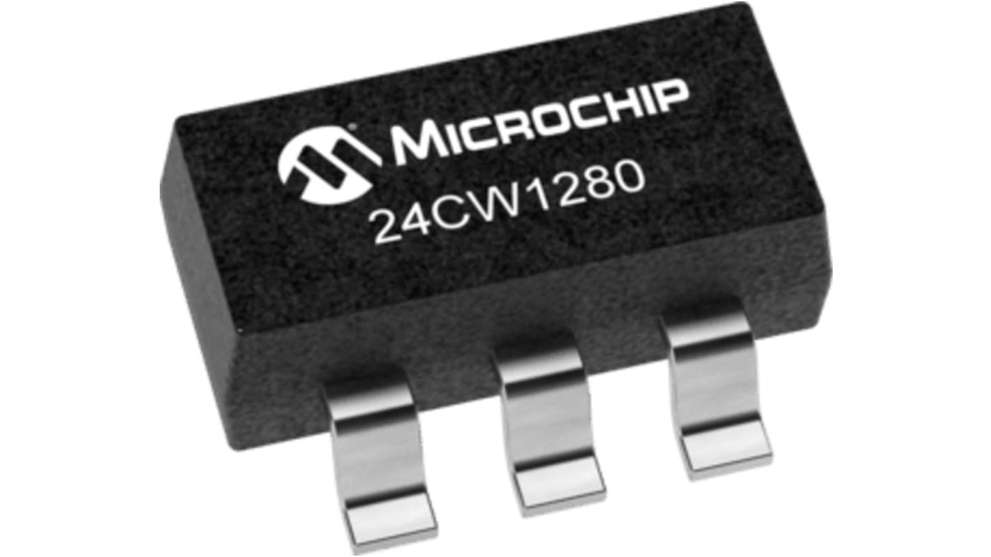 Chip EEPROM 24CW1280T-I/OT Microchip, 128kbit, 16k x, 8bit, Serie I2C, 450ns, 5 pines SOT-23