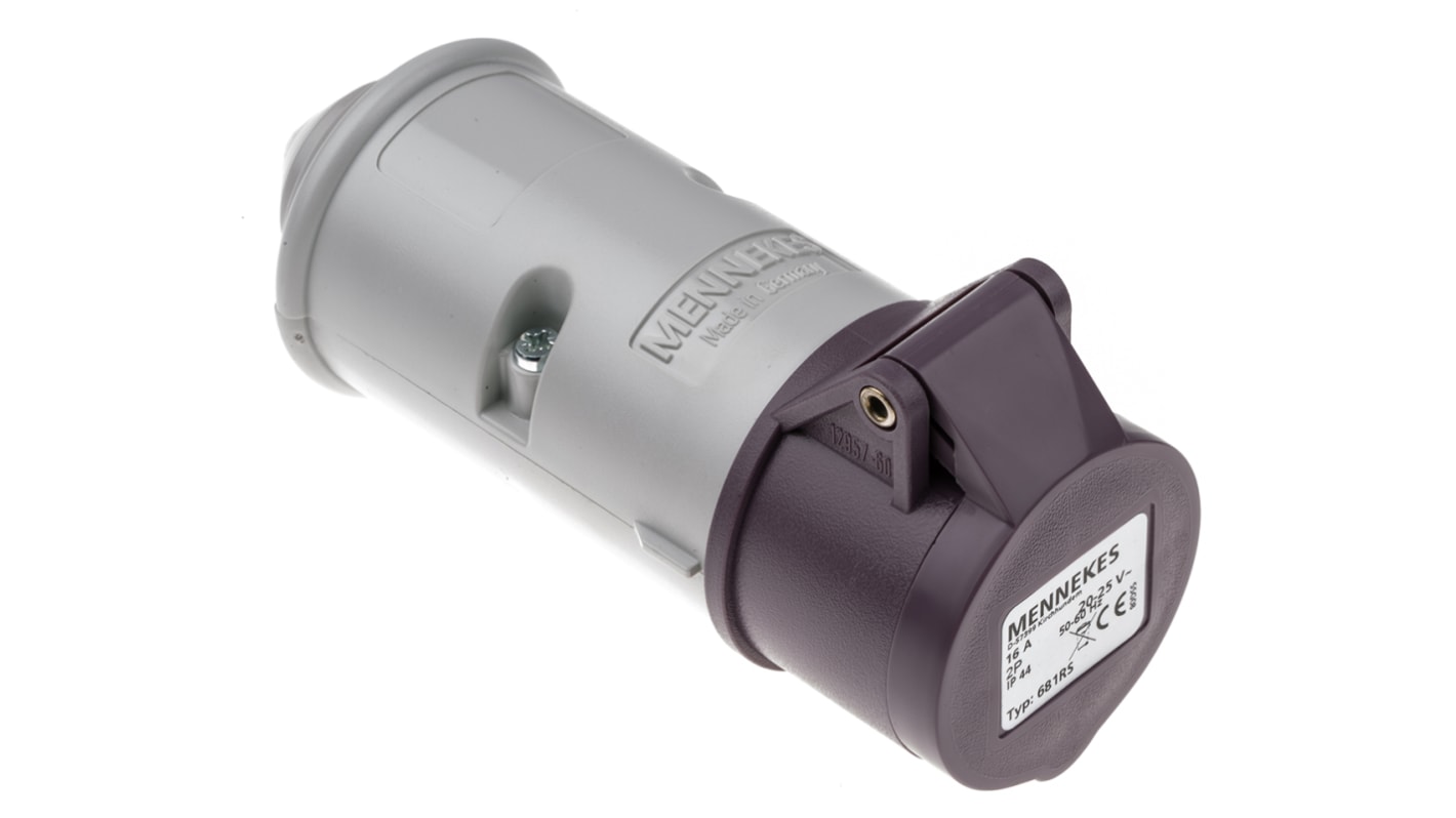 Conector de potencia industrial Hembra, Formato 2P, Orientación Recto, Morado, 20 → 25 V., 16A, IP44