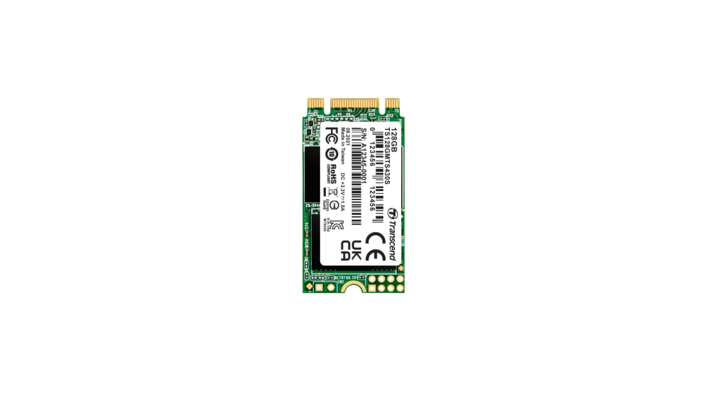 Transcend MTS430S, M.2 Intern HDD-Festplatte SATA III, TLC, 128 GB, SSD