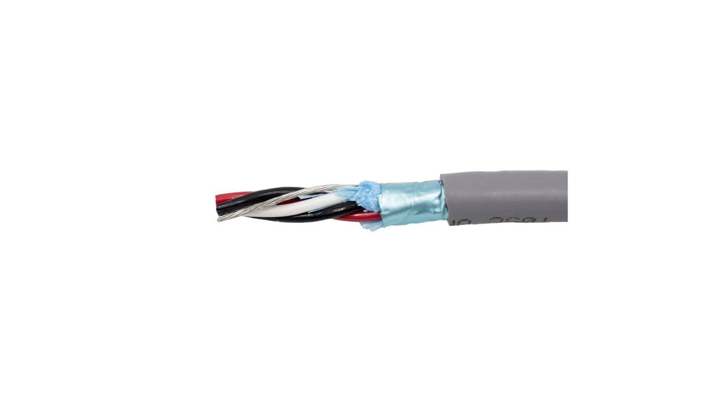 Alpha Wire Twisted Pair Data Cable, 2 Pairs, 0.35 mm², 4 Cores, 22 AWG, Screened, 305m, Grey Sheath