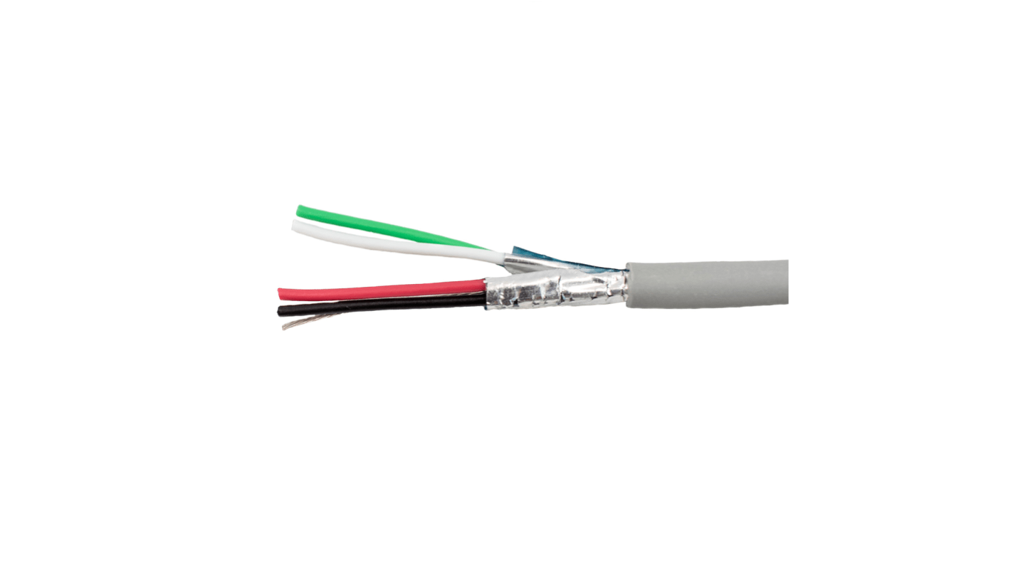 Alpha Wire Twisted Pair Data Cable, 2 Pairs, 0.56 mm², 4 Cores, 20 AWG, Screened, 305m, Grey Sheath