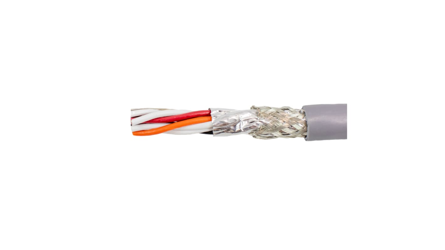 Alpha Wire Twisted Pair Data Cable, 7 Pairs, 0.23 mm², 14 Cores, 24 AWG, Screened, 305m, Grey Sheath