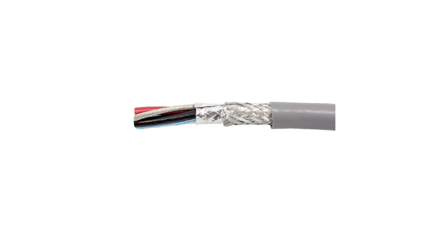 Alpha Wire Control Cable, 3 Cores, Screened, 30m, Grey PVC Sheath, 24 AWG