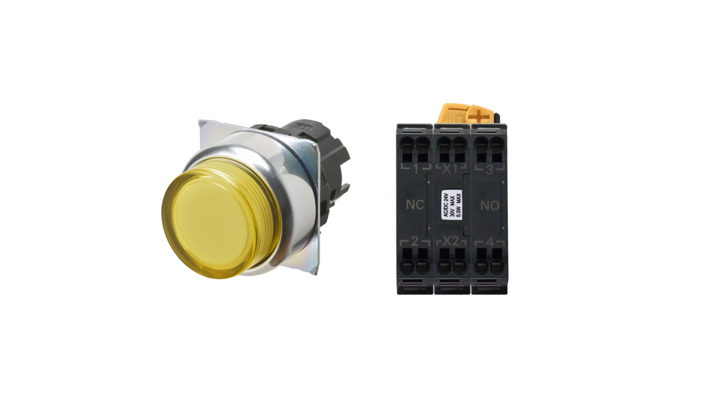 Omron A22N Series Illuminated Push Button Complete Unit, Panel Mount, 22mm Cutout, DPST, IP66