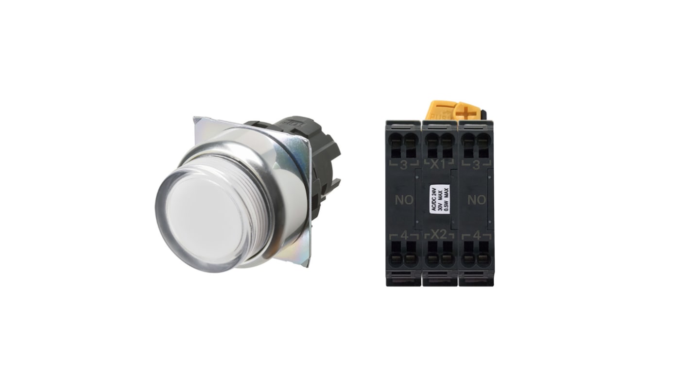 Omron A22N Series Illuminated Push Button Complete Unit, Panel Mount, 22mm Cutout, DPST, IP66