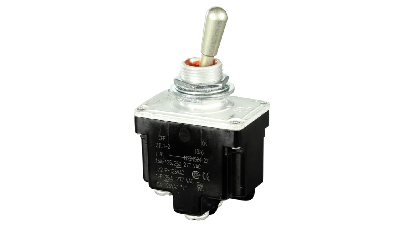 Honeywell Toggle Switch, Bushing Mount, (On)-Off, DPST, Screw Terminal, 125V ac