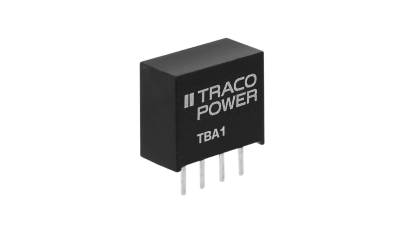 TRACOPOWER TBA 1 DC-DC Converter, 12V dc/ 80mA Output, 10.8 → 13.2 V dc Input, 1W, Through Hole, +85°C Max Temp