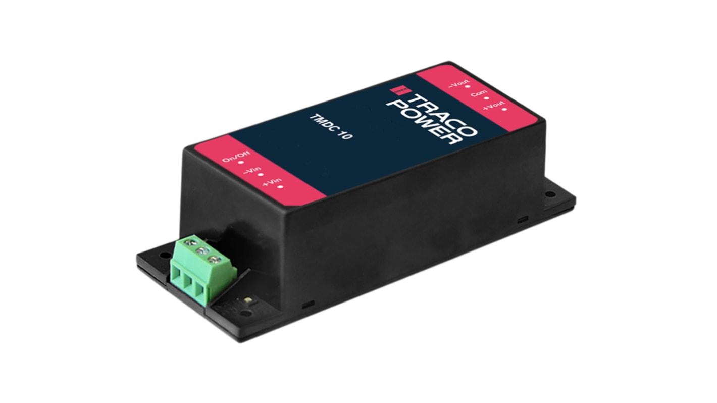 TRACOPOWER TMDC 10 DC-DC Converter, 15V dc/ 666mA Output, 9 → 36 V dc Input, 10W, Chassis Mount, +80°C Max Temp