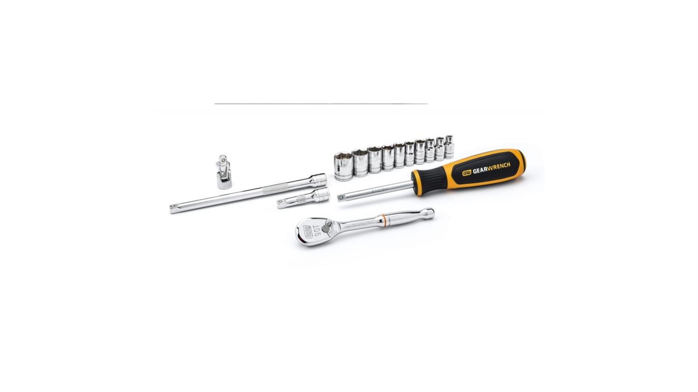 Set di bussole GearWrench da 15 pezzi in Lega d'acciaio, guida quadrata da 1/4 poll.