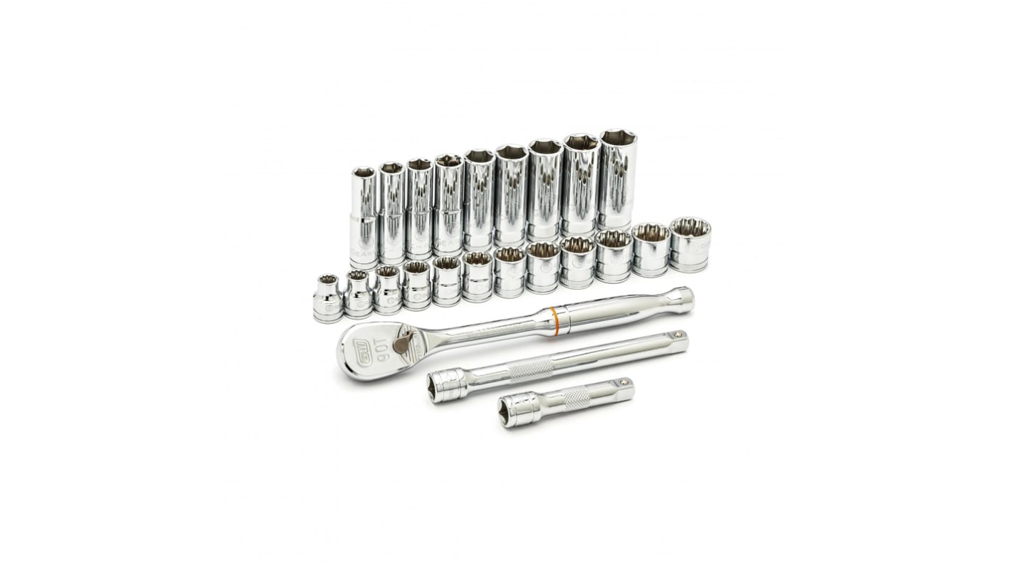 Set di bussole GearWrench da 24 pezzi, guida quadrata da 3/8 poll.