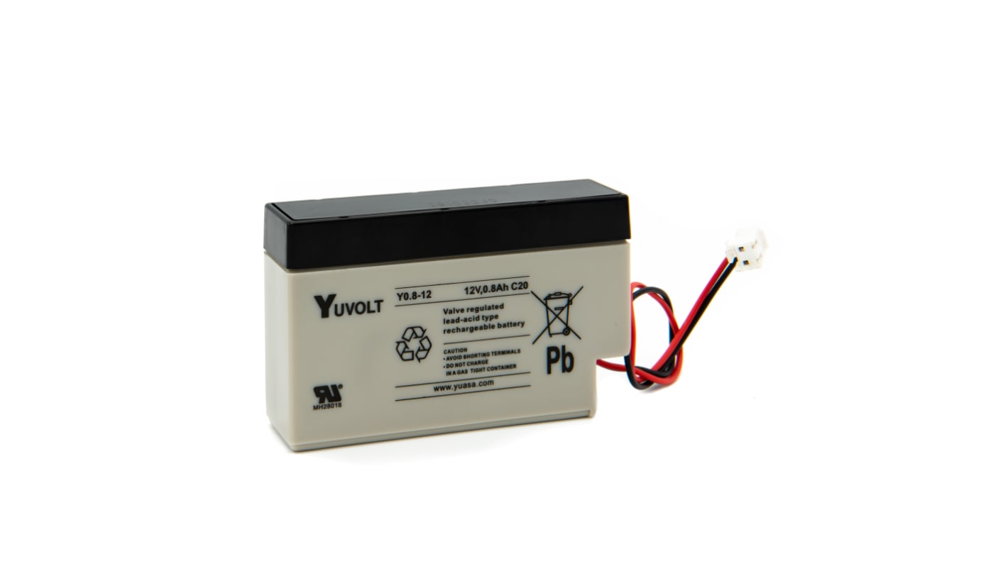 Yucell Yuasa YUVOLT Abgedichteter Bleiakku, 12V / 800mAh, Steckbar-Anschluss, 96 x 62 x 25mm