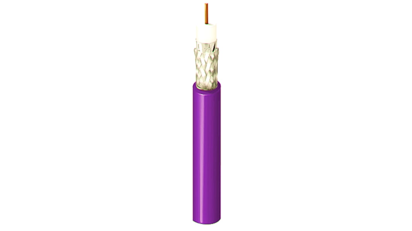 Cable coaxial SDI RG59/U Belden, 75 Ω, long. 500m, funda de Libre de halógenos y bajo nivel de humo (LSZH) Morado