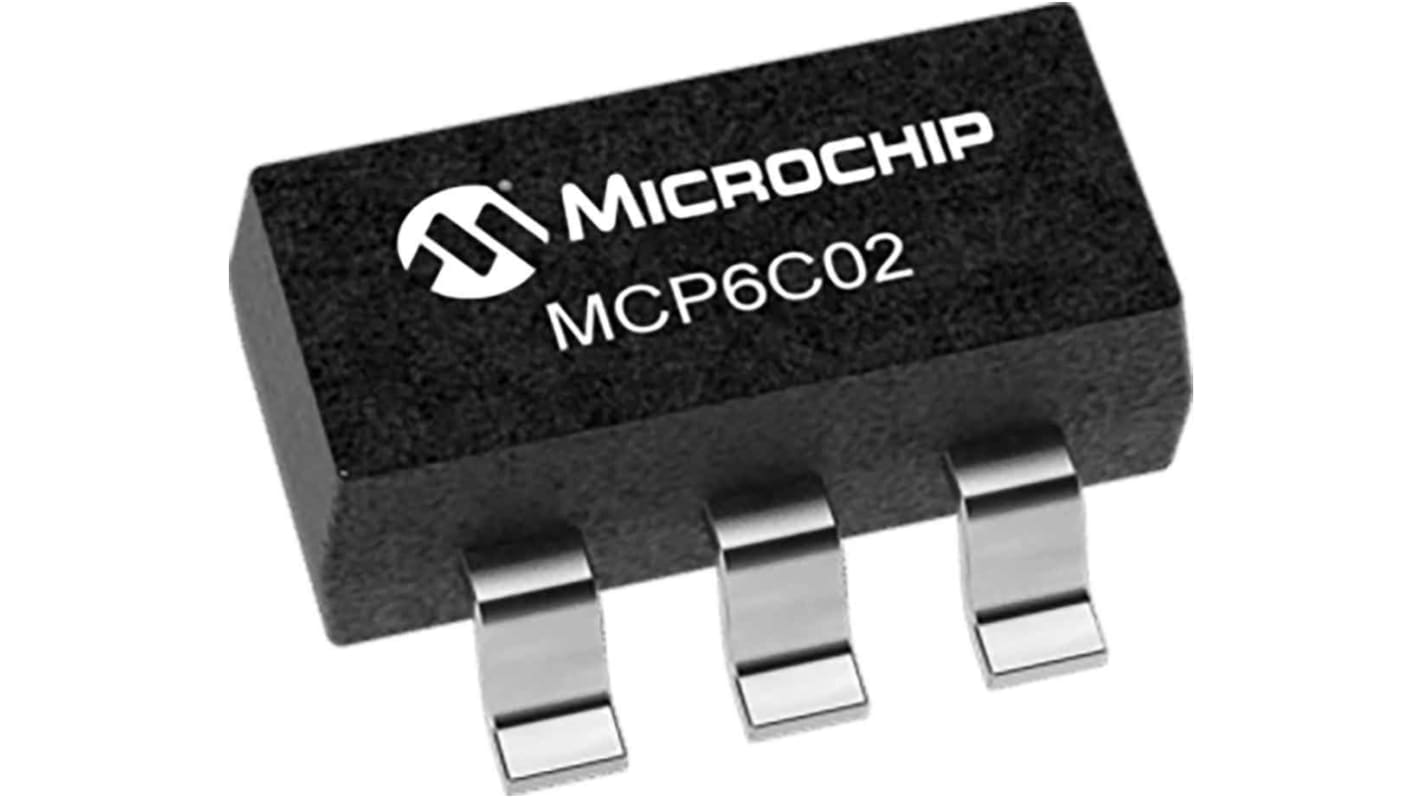 Microchip オペアンプ, 表面実装, 1回路, ±2電源, 単一電源, MCP6C02T-100E/CHY