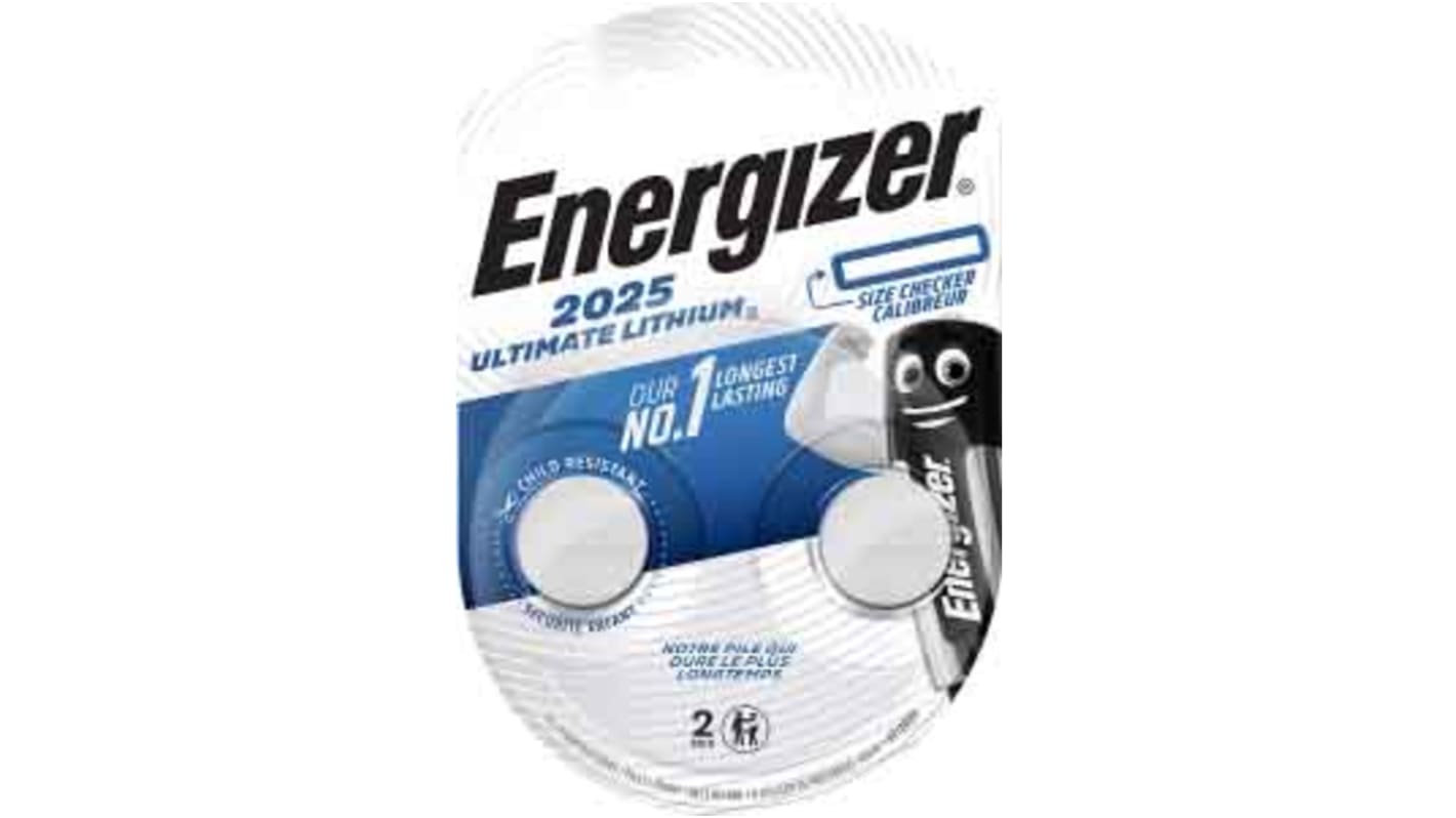 Energizer CR2025 Button Battery, 3V, 20mm Diameter
