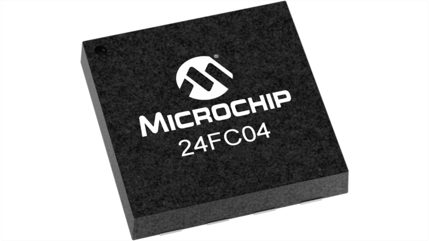 AEC-Q100 Chip de memoria EEPROM 24FC04T-I/MUY Microchip, 4kbit, 256 x, 8bit, Serie 2 Cables, 3500ns, 8 pines UDFN