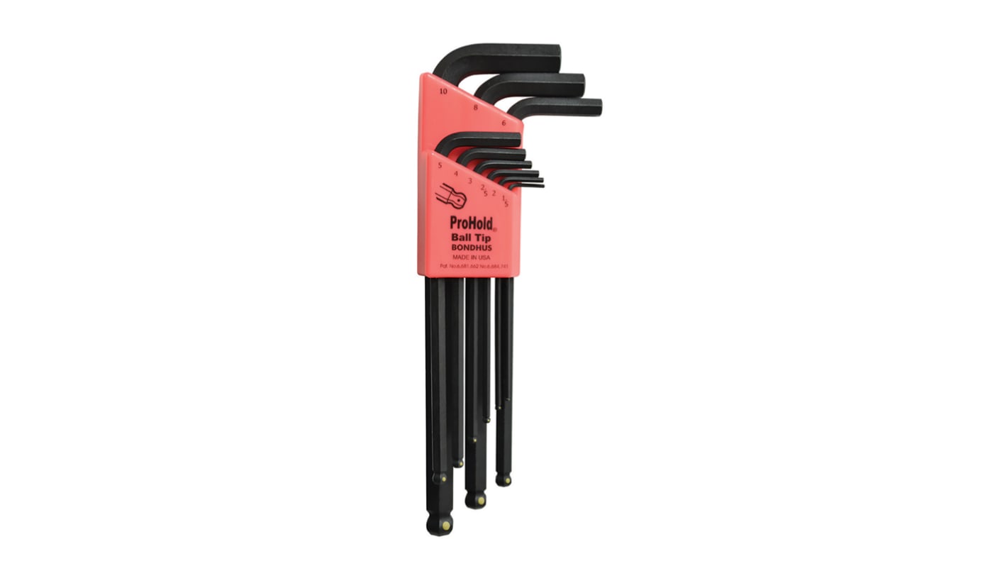 Bondhus 9 piece L Shape Metric Hex Key Set, 1.5 → 10mm