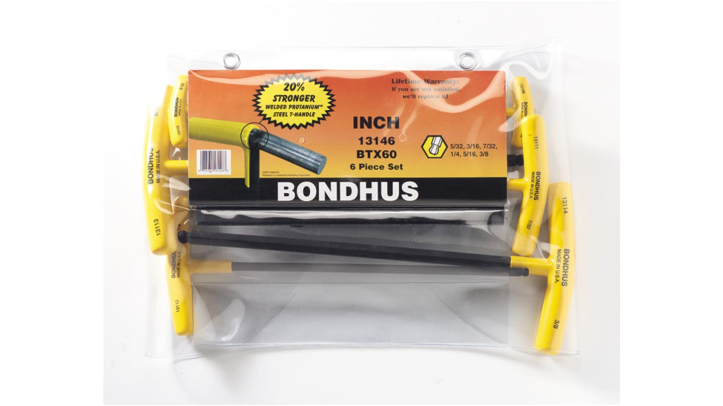 Bondhus 6 piece T Shape Imperial Hex Key Set, 3/16 → 7/32"