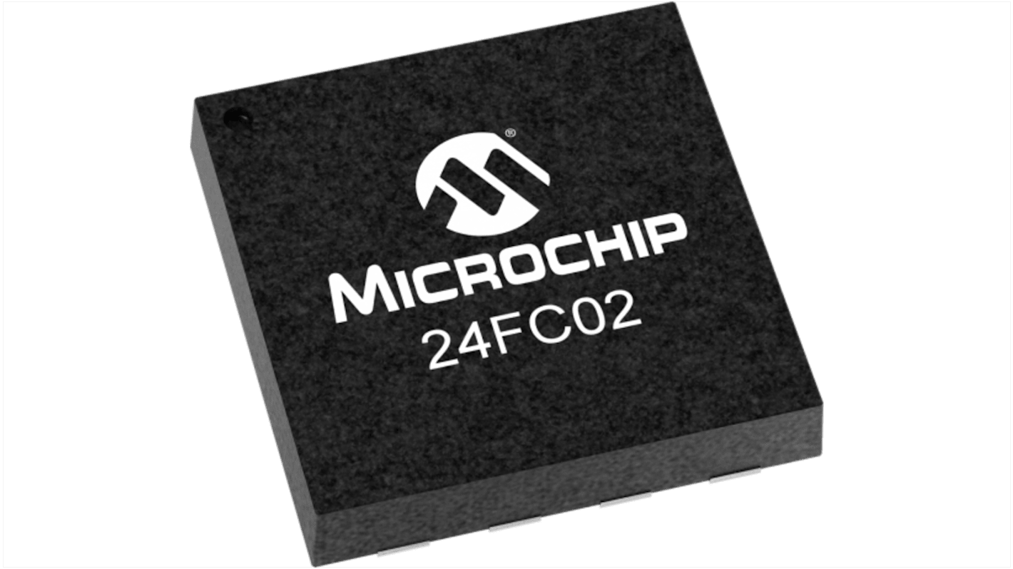 AEC-Q100 Chip de memoria EEPROM 24FC02T-I/MUY Microchip, 2kbit, 256 x, 8bit, Serie 2 Cables, 3500ns, 8 pines UDFN