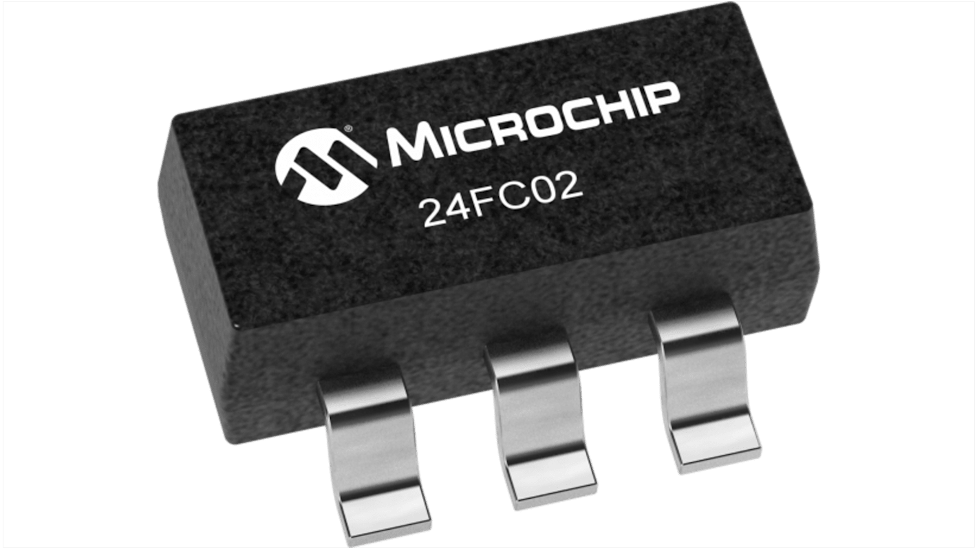 AEC-Q100 Chip de memoria EEPROM 24FC02T-I/OT Microchip, 2kbit, 256 x, 8bit, Serie 2 Cables, 3500ns, 5 pines SOT-23