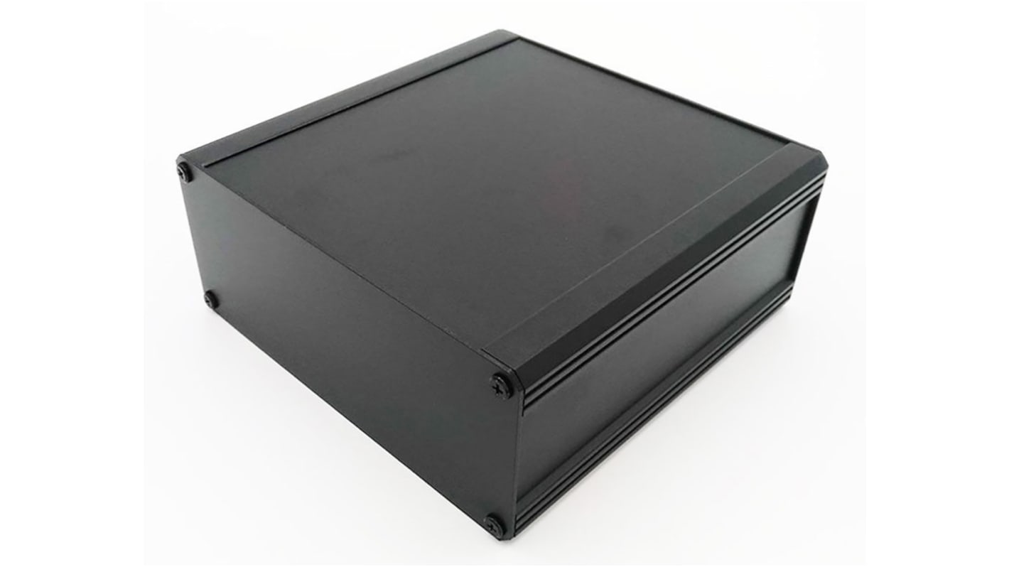RS PRO Black Extruded Aluminium Heat Sink Case, IP40, Black Lid, 300 x 300 x 130mm