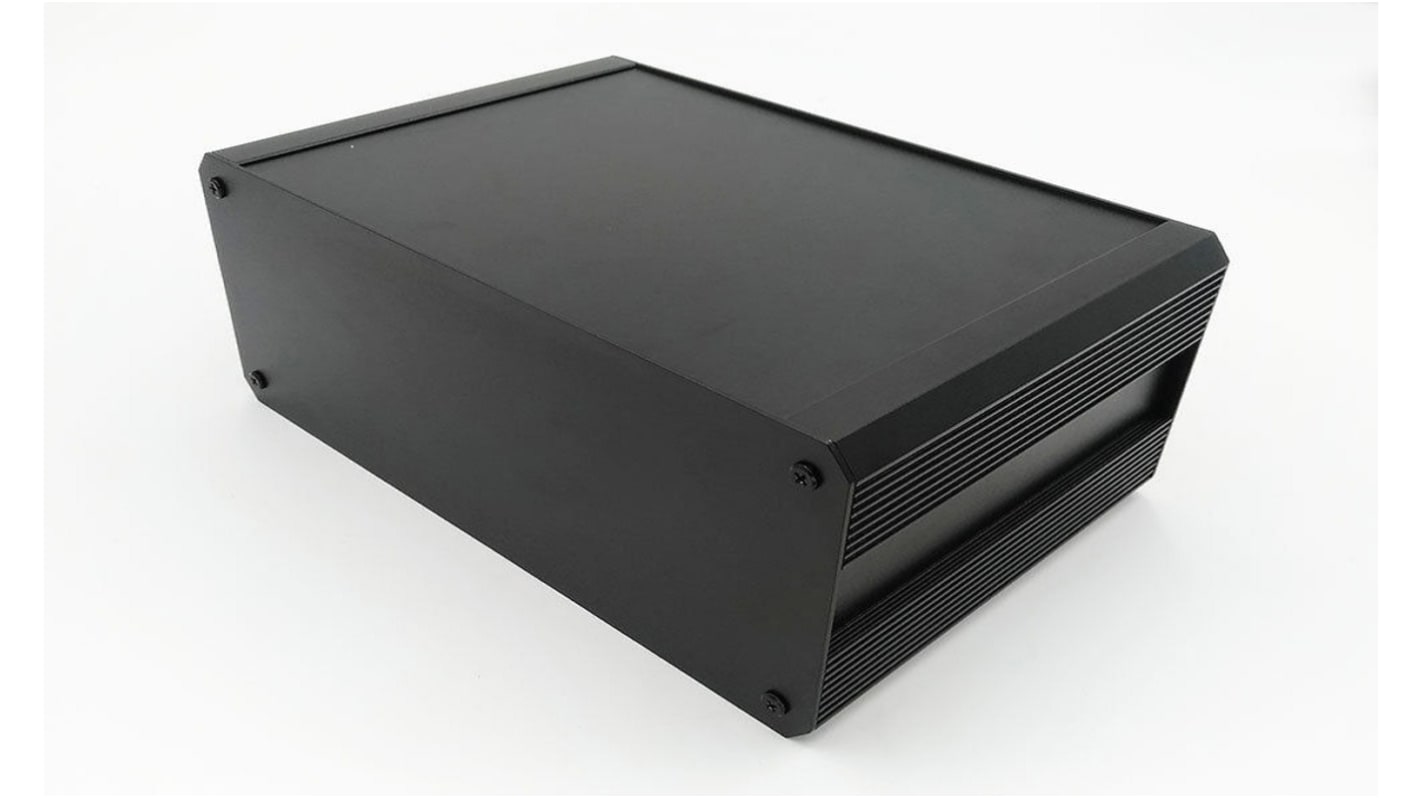 RS PRO Black Extruded Aluminium Heat Sink Case, IP40, Black Lid, 400 x 300 x 130mm