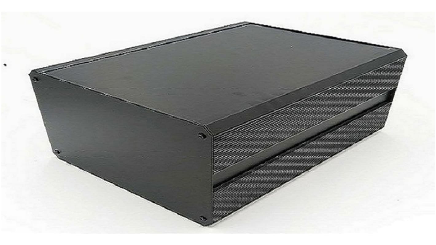 RS PRO Black Extruded Aluminium Heat Sink Case, IP40, Black Lid, 400 x 200 x 264mm