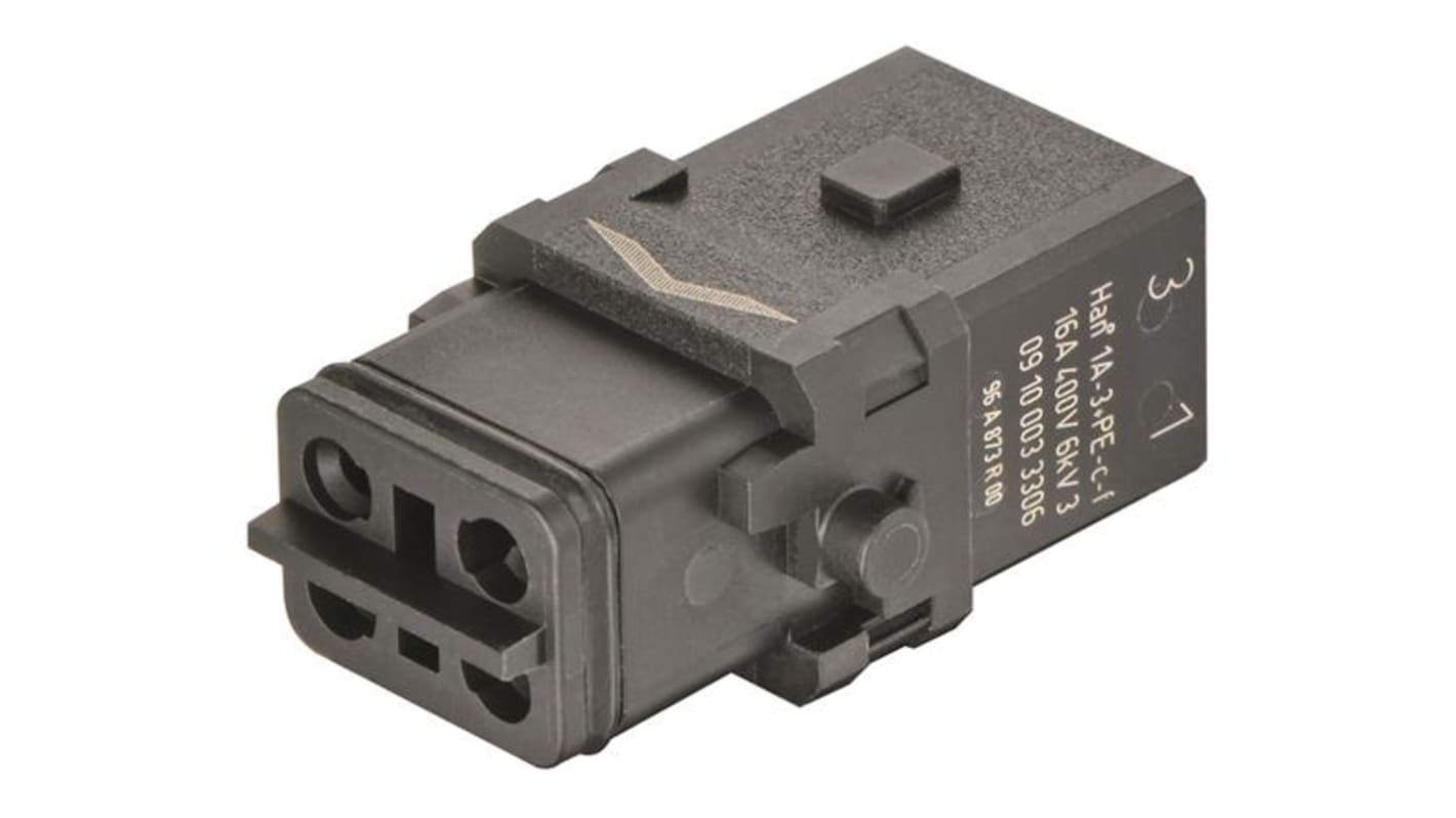 HARTING Heavy Duty Power Connector Insert, 16A, Female, Han 1A Series, 3 Contacts