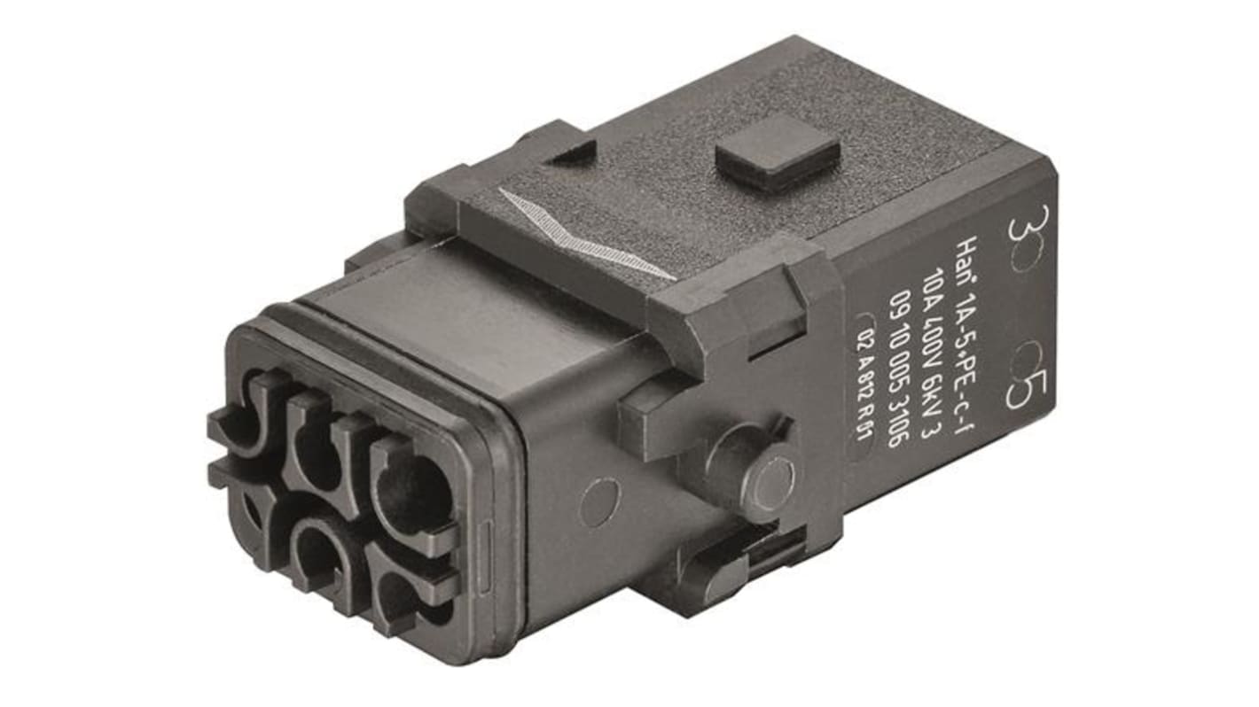 Inserto de conector de potencia HARTING Hembra, serie Han 1A, configuración 5P+E