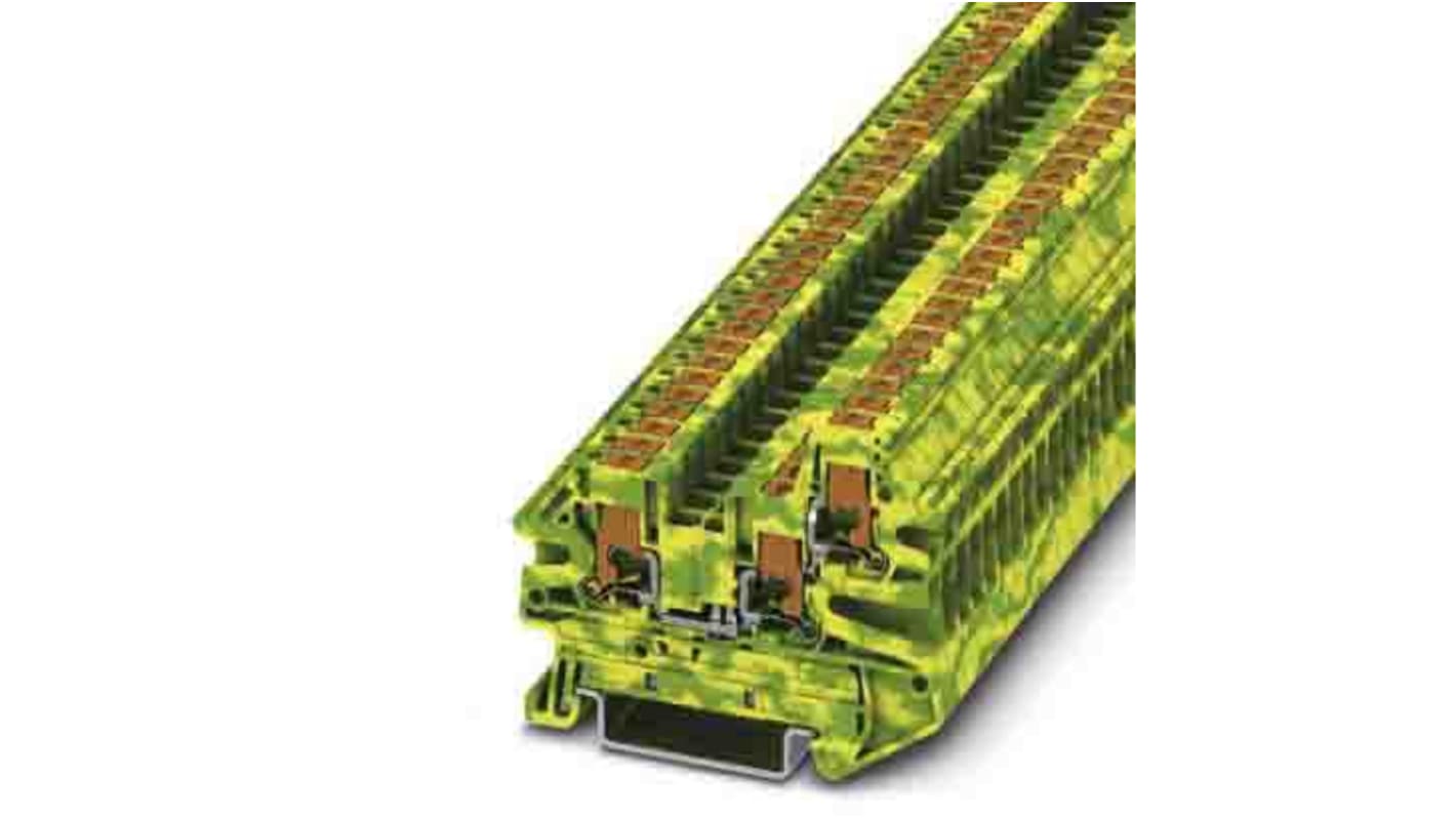 Phoenix Contact PTV Series Green, Yellow Feed Through Terminal Block, 0.14 → 2.5mm², Single-Level, Push In