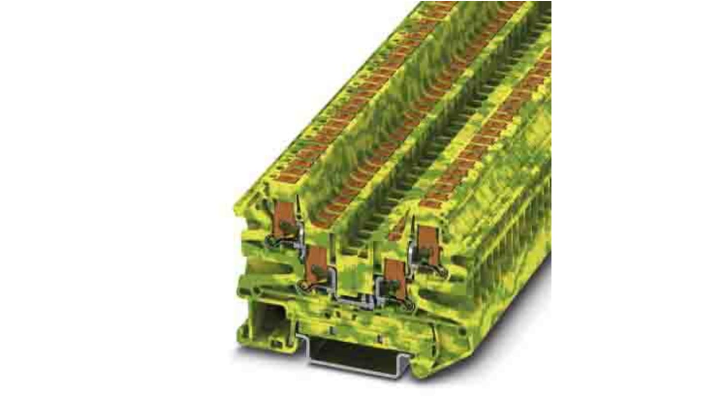 Phoenix Contact PTV Series Green, Yellow Feed Through Terminal Block, 0.14 → 2.5mm², Single-Level, Push In