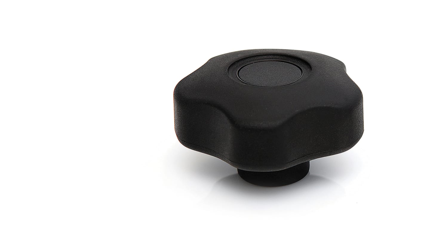 RS PRO Black Multiple Lobes Clamping Knob, M5, Threaded Through Hole