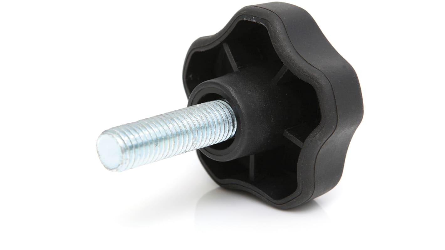 RS PRO Black Multiple Lobes Clamping Knob, M6, Threaded Stud