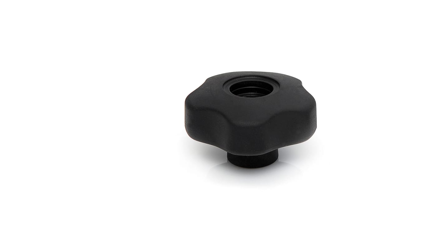 RS PRO Black Multiple Lobes Clamping Knob, M5, Threaded Through Hole