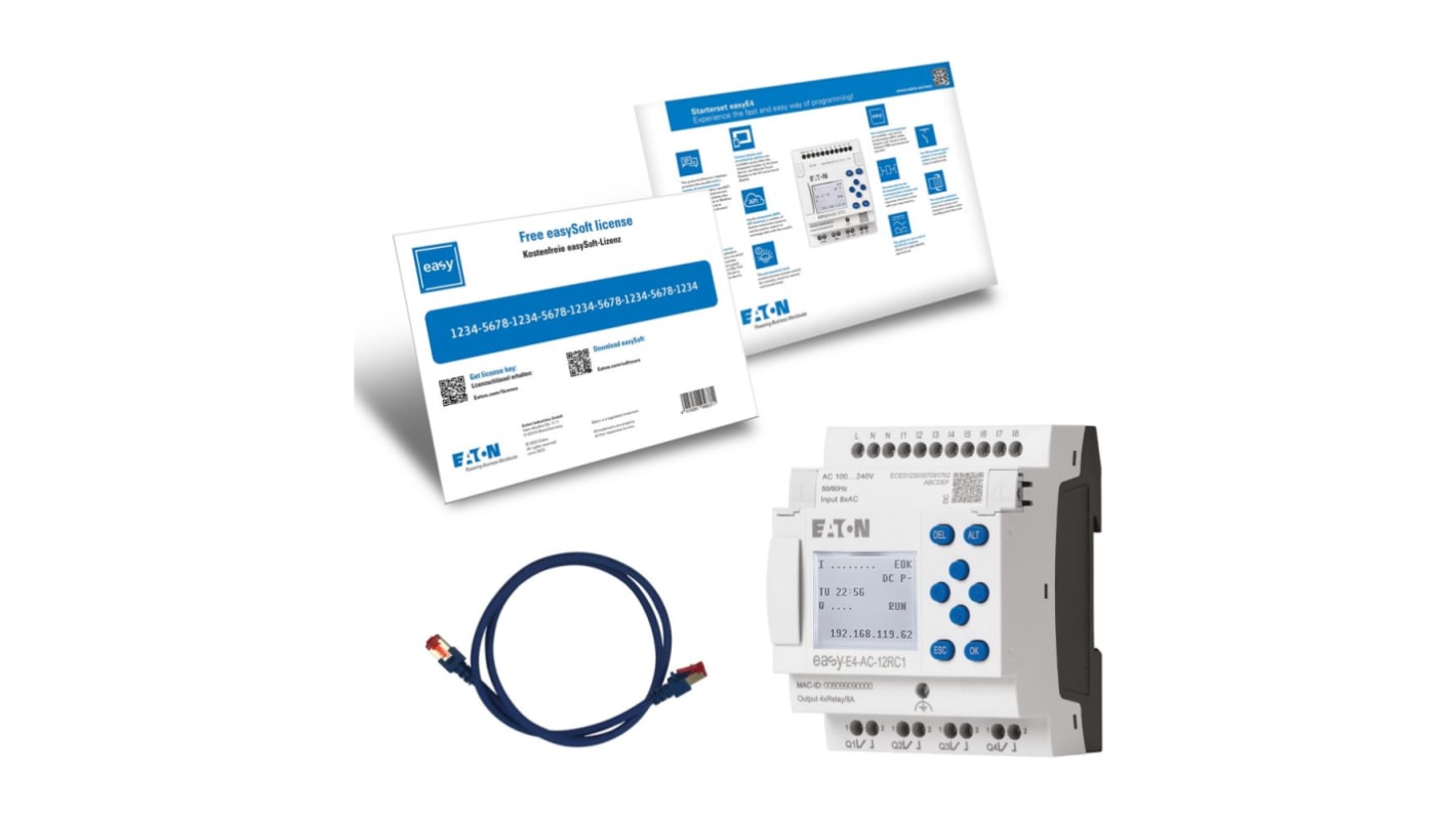 Kit de inicio Eaton EasyE4, 100→ 240 V CA/CC, 8 entradas tipo Digital, 4 salidas tipo Relé