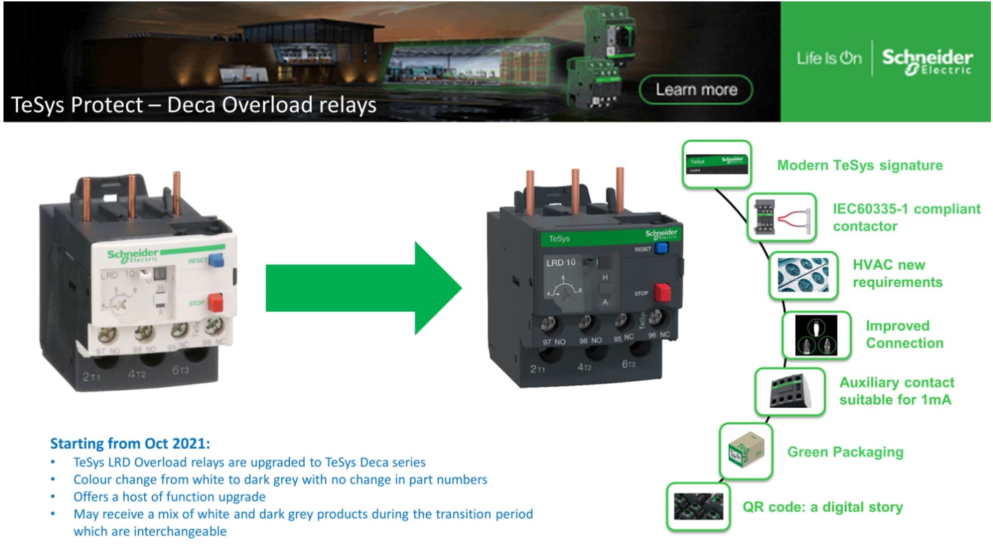 Schneider Electric LR3D Thermal Overload Relay, 1.6 → 2.5 A F.L.C, 2.5 A Contact Rating, TeSys
