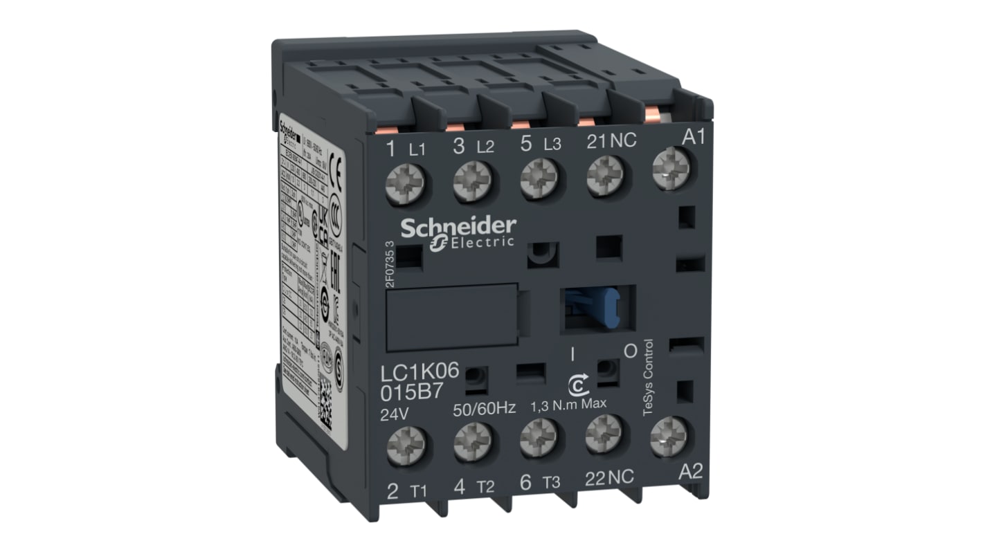 Contattore Schneider Electric, serie LC1K, 3 poli, 3 NA, 6 A, 3 kW, bobina 24 V c.a.