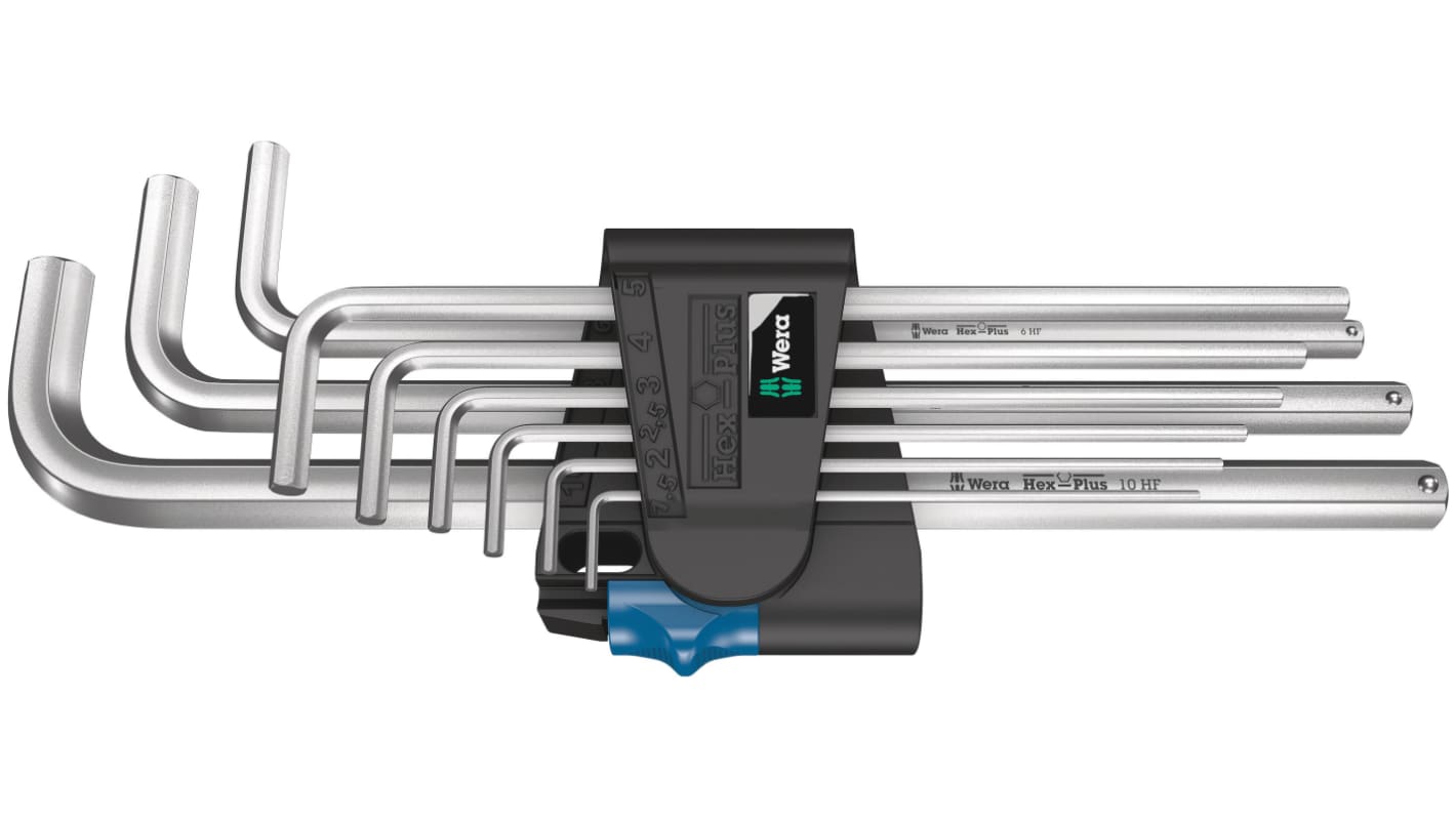 Wera metrisch  Innensechskant-Schlüssel, Satz 9-teilig 1.5 → 10mm L-Form Extra Lang