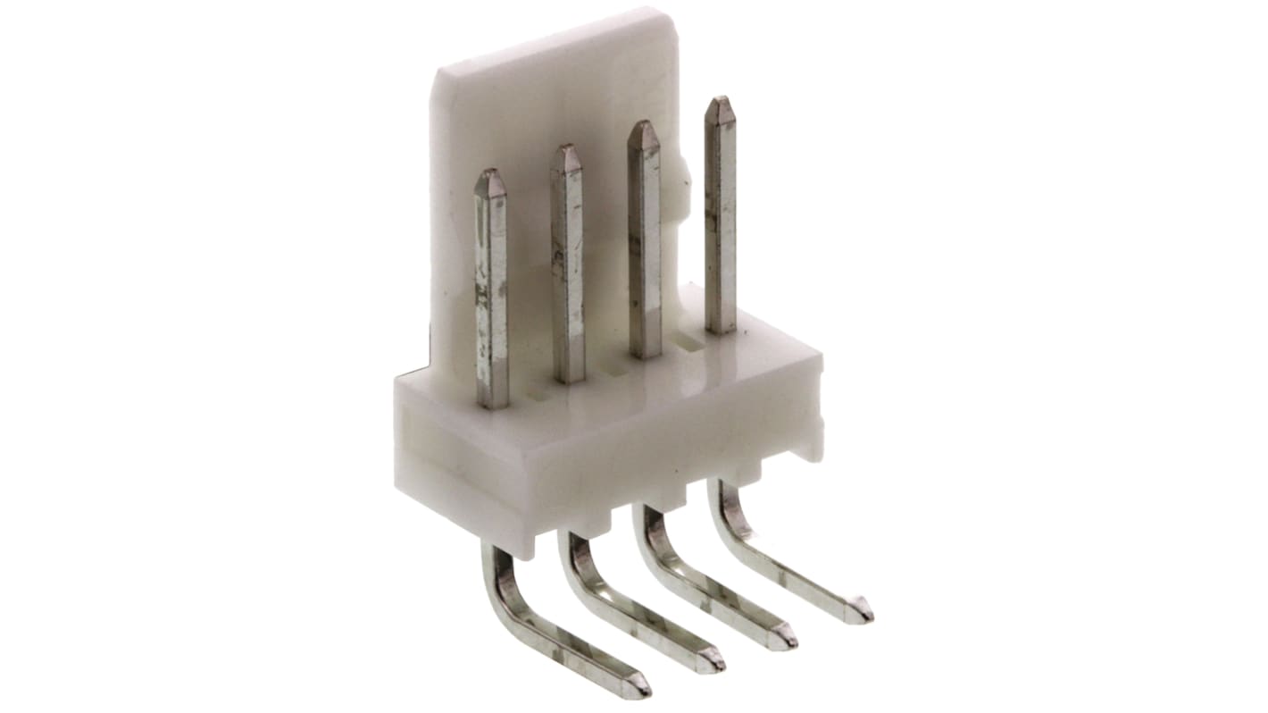 Molex KK 254 Stiftleiste gewinkelt, 4-polig / 1-reihig, Raster 2.54mm, Kabel-Platine, Lötanschluss-Anschluss, 4.0A,