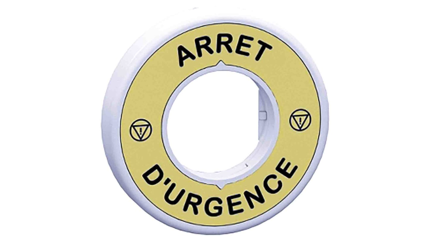 Schneider Electric Illuminated Marked Legend Ring for Use with Emergency Stop Mushroom Head Push-Button, Arrêt d'urgence