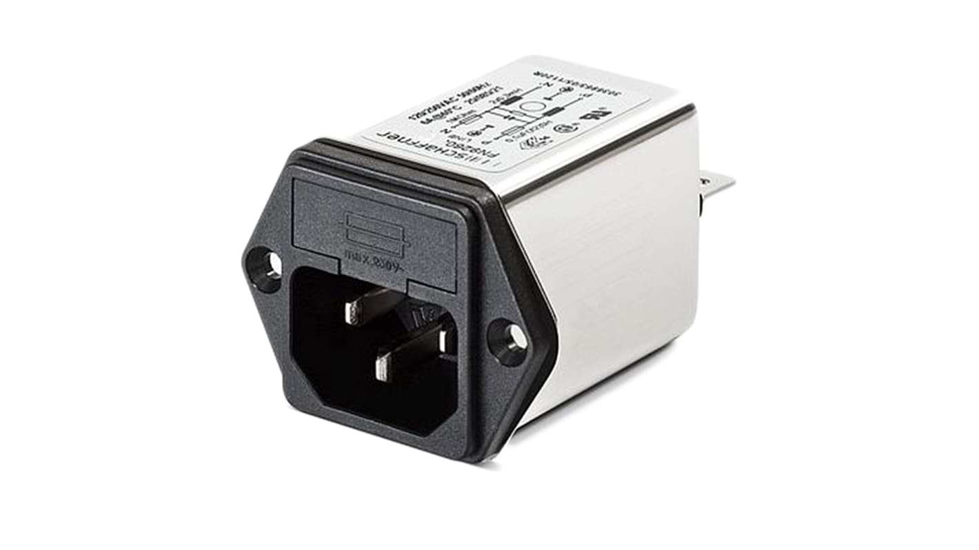 IEC-bemenet szűrővel Férfi, C14, Panelre szerelhető, biztosíték mérete: 5 x 20mm, 4A, 250 V AC, üzemeltetési