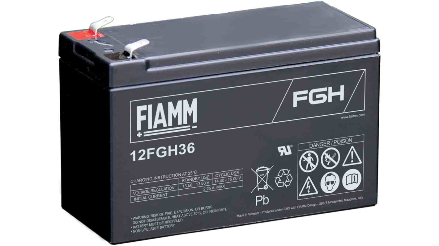 Batteria al piombo sigillata Fiamm, 12V, 9Ah, 151 x 65 x 95mm, Maximum of +25°C