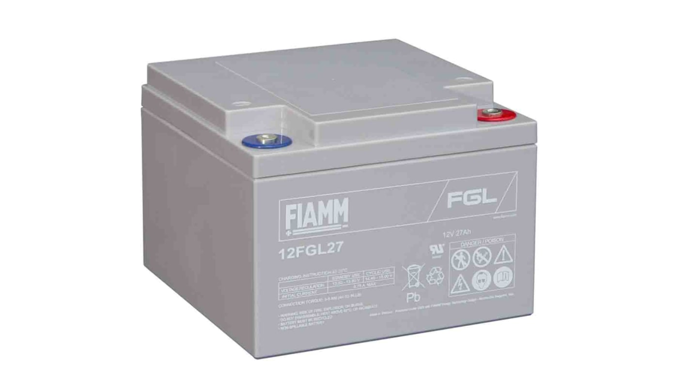 Batteria al piombo sigillata Fiamm, 12V, 27Ah, 166 x 175 x 125mm, Maximum of +25°C