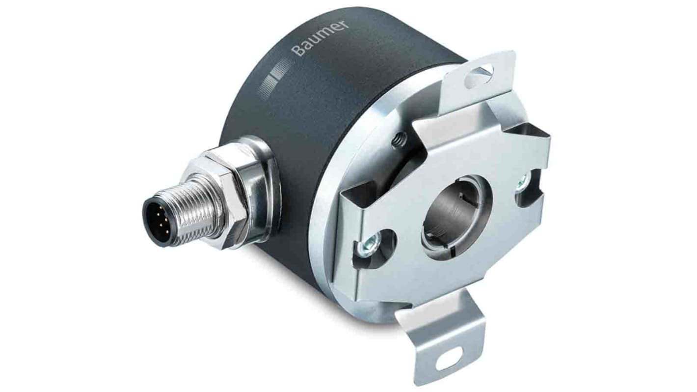 Encoder absoluto Baumer serie EAM580, 6000rpm máx., interfaz SSI-Gris, con Conector M12, 4,5→ 30 vc.c., IP65