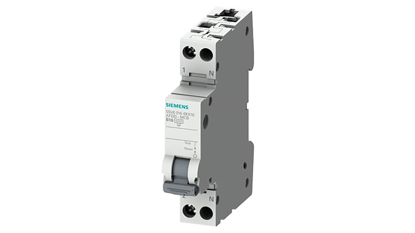 Siemens SENTRON 5SV6016 Fire Safety Circuit Breaker, 2P, 10A Curve B, 230V AC, 6 kA Breaking Capacity
