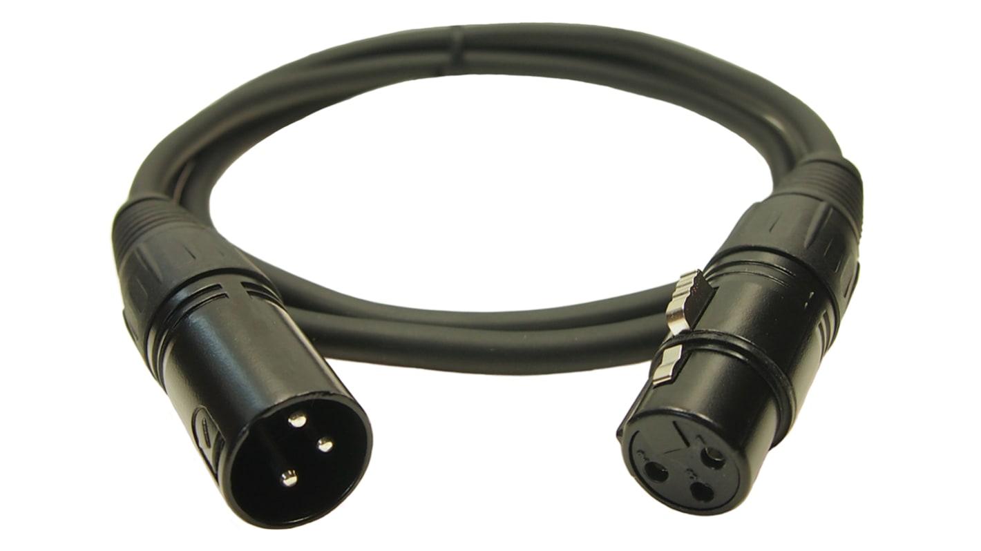 RS PRO Male 3 Pin XLR to Female 3 Pin XLR Cable, Black, 2m RS
