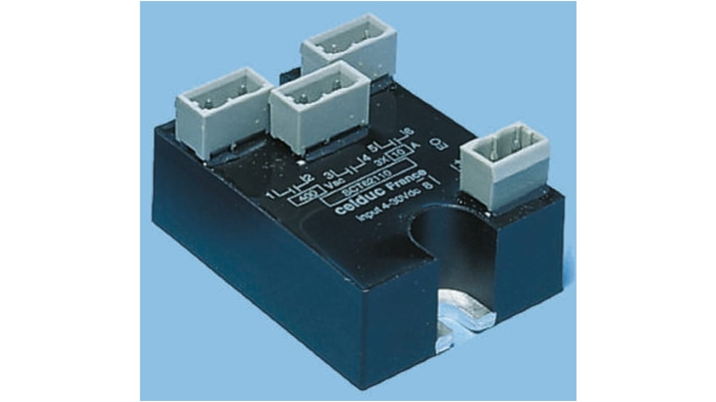 Relé de estado sólido Celduc SCT SCT de 3 polos, control 4 → 90 V dc, carga 12 → 440V ac, 12 A máx.,