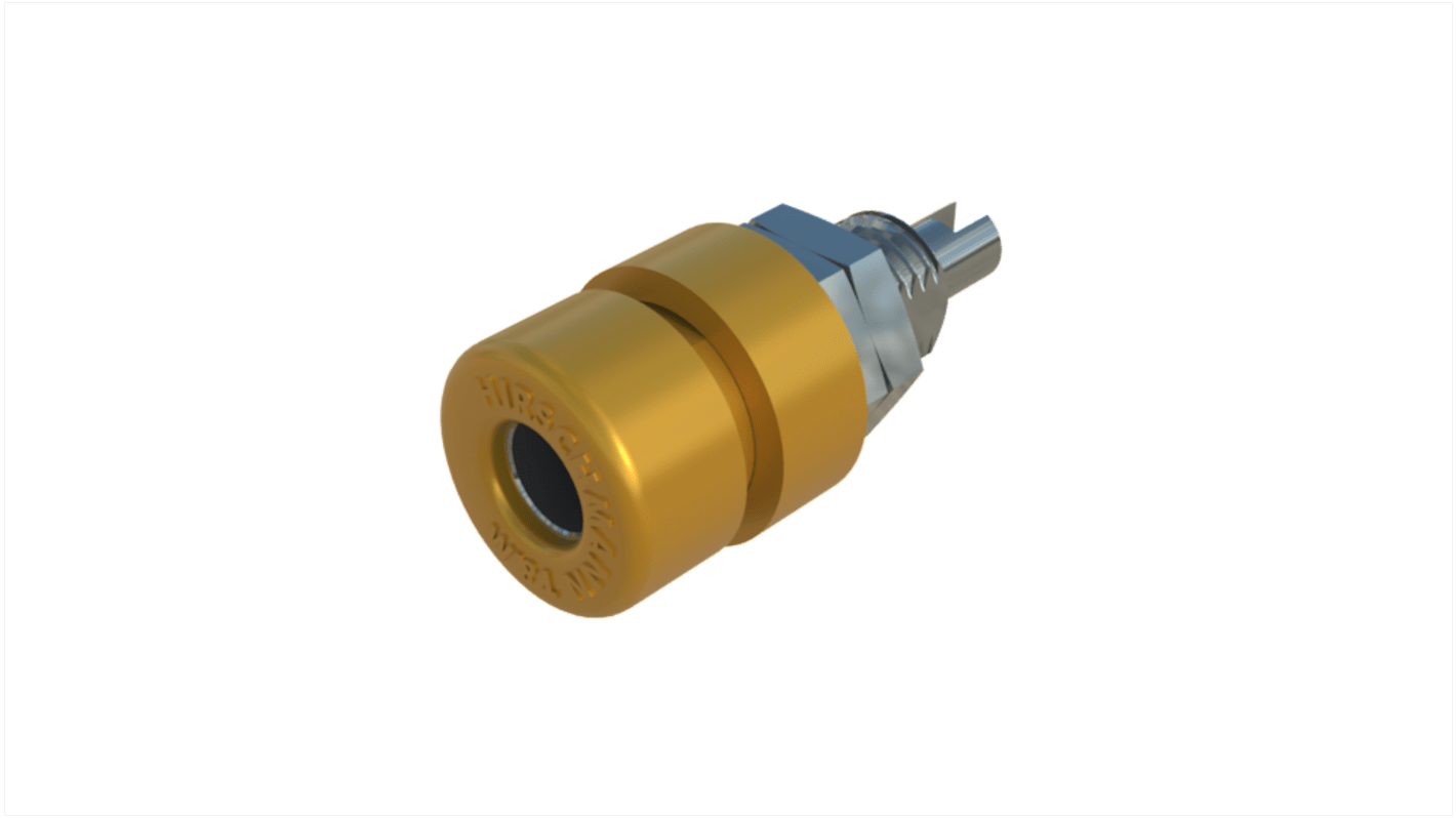 Hirschmann 4 mm Bananenbuchse Gelb, Kontakt verzinnt, 30 V ac, 60V dc / 32A, Lötanschluss